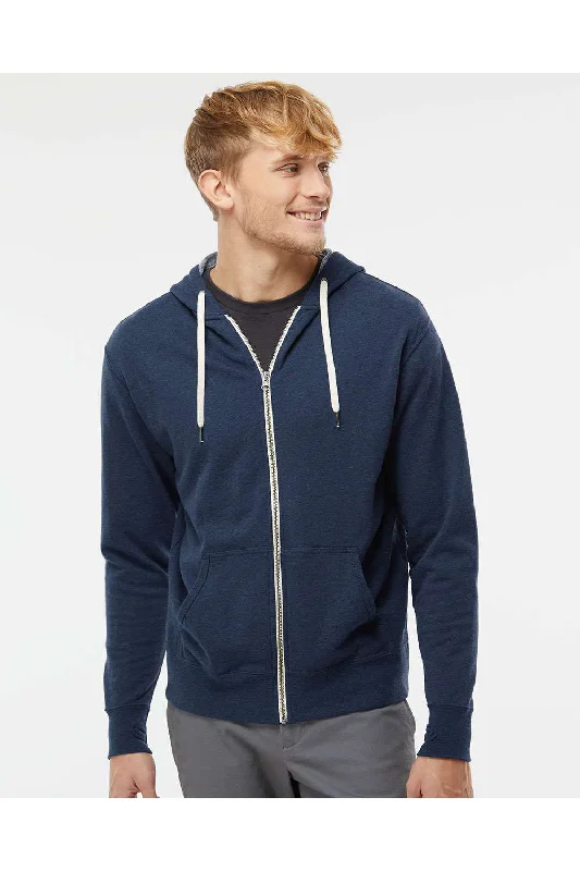 Men's gym-ready hiking hoodie-Independent Trading Co. Mens French Terry Full Zip Hooded Sweatshirt Hoodie w/ Pockets - Heather Navy Blue