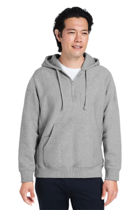 Men's relaxed fit casual hoodie-Team 365 Mens Zone HydroSport Water Resistant 1/4 Zip Hooded Sweatshirt Hoodie w/ Pouch Pocket - Heather Grey