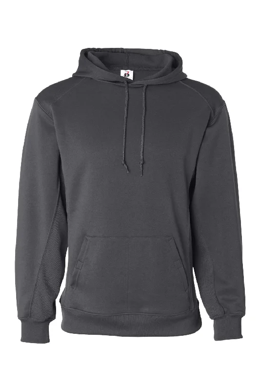 Men's high-performance hiking hoodie-Badger Mens Performance Moisture Wicking Fleece Hooded Sweatshirt Hoodie w/ Pouch Pocket - Graphite Grey