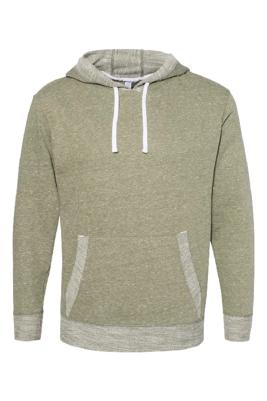 Men's relaxed fit casual hoodie-LAT Mens Harborside Melange French Terry Hooded Sweatshirt Hoodie w/ Pouch Pocket - Military Green