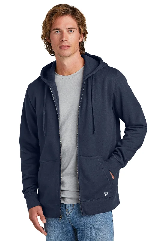 Men's ultra-light gym hoodie-New Era Mens Comeback Fleece Full Zip Hooded Sweatshirt Hoodie w/ Pockets - True Navy Blue