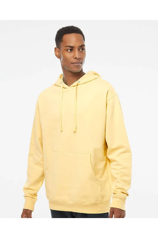 Men's summer workout hoodie-Independent Trading Co. Mens Hooded Sweatshirt Hoodie w/ Pouch Pocket - Light Yellow