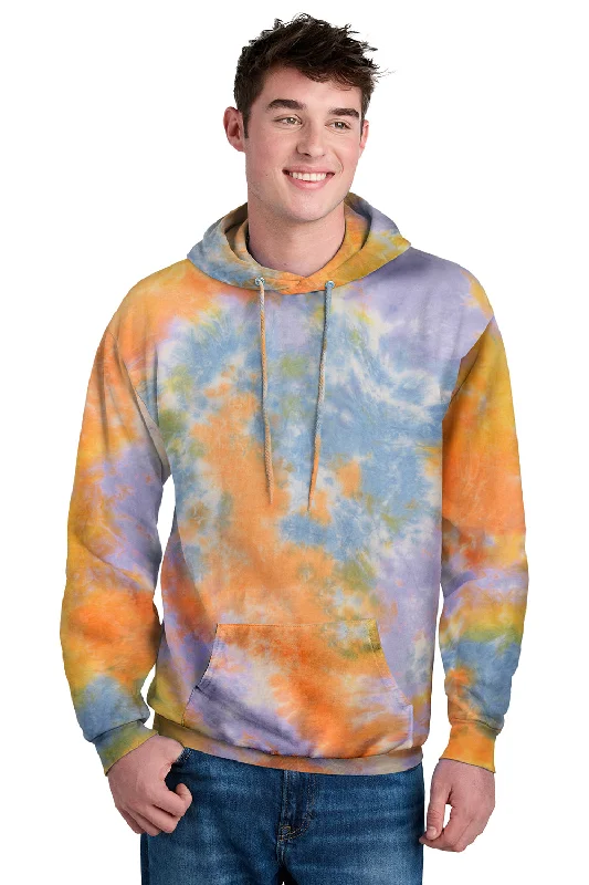 Men's cooling gym hoodie-Port & Company Mens Crystal Tie-Dye Hooded Sweatshirt Hoodie w/ Pouch Pocket - Sherbet