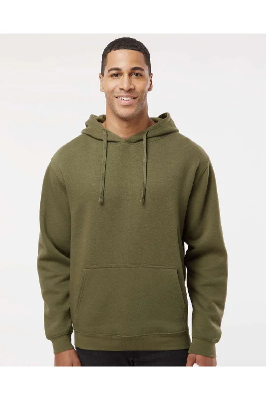 Men's lightweight travel hoodie-LAT Mens Elevated Fleece Basic Hooded Sweatshirt Hoodie w/ Pouch Pocket - Military Green