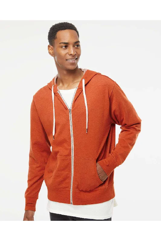 Men's lightweight sports hoodie-Independent Trading Co. Mens French Terry Full Zip Hooded Sweatshirt Hoodie w/ Pockets - Heather Burnt Orange