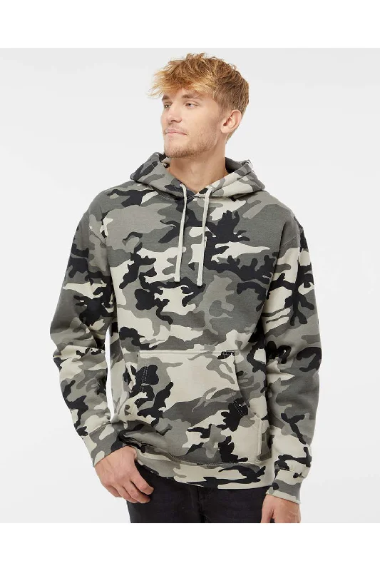 Men's lightweight sports hoodie-Independent Trading Co. Mens Hooded Sweatshirt Hoodie w/ Pouch Pocket - Snow Camo