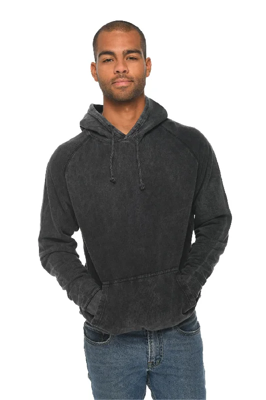 Men's wrinkle-resistant gym hoodie-Lane Seven Mens Vintage Raglan Hooded Sweatshirt Hoodie w/ Pouch Pocket - Vintage Black