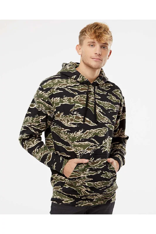 Men's gym-ready hiking hoodie-Independent Trading Co. Mens Hooded Sweatshirt Hoodie w/ Pouch Pocket - Tiger Camo