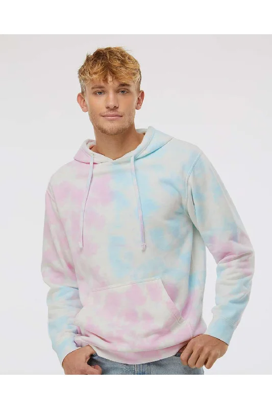 Men's ultra-light gym hoodie-Independent Trading Co. Mens Tie-Dye Hooded Sweatshirt Hoodie w/ Pouch Pocket - Cotton Candy