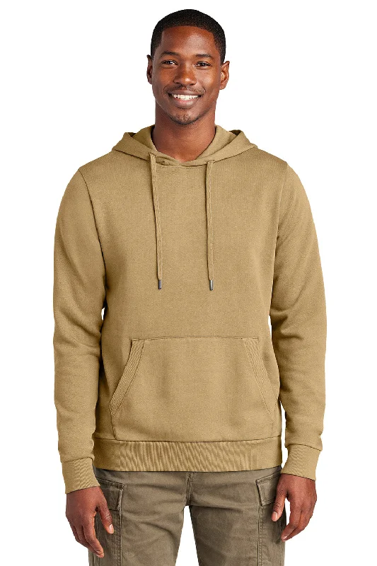 Men's breathable hiking hoodie-District Mens District Wash Fleece Hooded Sweatshirt Hoodie w/ Pouch Pocket - Golden Spice - New