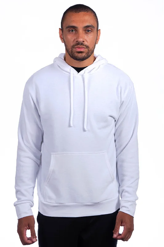 Men's eco-conscious gym hoodie-Next Level Mens Sueded French Terry Hooded Sweatshirt Hoodie w/ Pouch Pocket - White