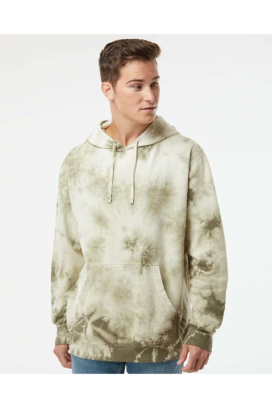 Men's summer workout hoodie-Independent Trading Co. Mens Tie-Dye Hooded Sweatshirt Hoodie w/ Pouch Pocket - Olive Green