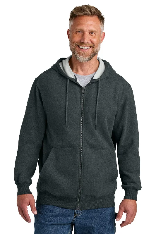 Men's lightweight active hoodie-CornerStone Mens Tough Fleece Full Zip Hooded Sweatshirt Hoodie w/ Pockets - Heather Charcoal Grey - New