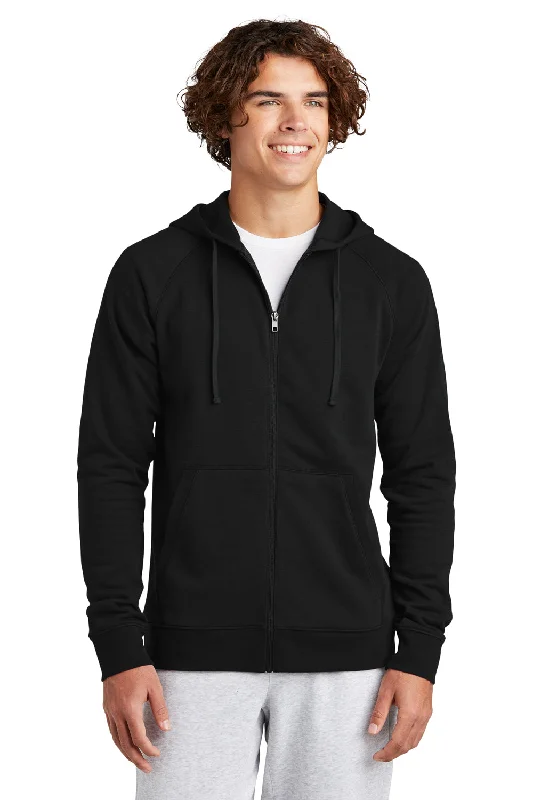 Men's ultra-breathable streetwear hoodie-Sport-Tek Mens Drive Fleece Full Zip Hooded Sweatshirt Hoodie w/ Pockets - Black