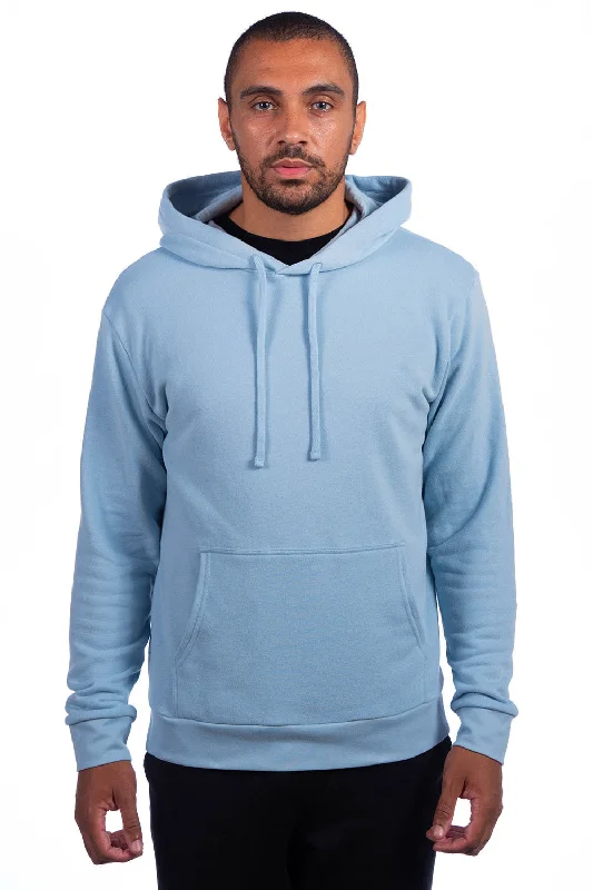 Men's fashion-forward workout hoodie-Next Level Mens Sueded French Terry Hooded Sweatshirt Hoodie w/ Pouch Pocket - Stonewashed Denim Blue