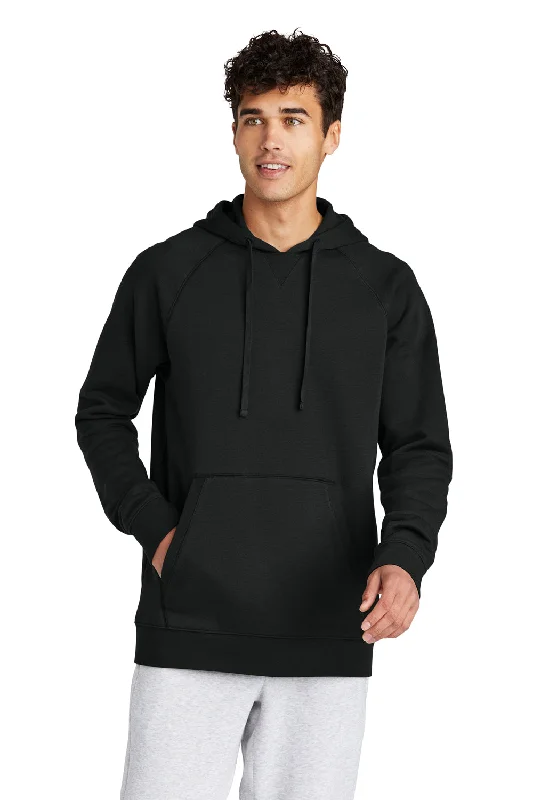 Men's breathable performance hoodie-Sport-Tek Mens Drive Fleece Hooded Sweatshirt Hoodie w/ Pouch Pocket - Black