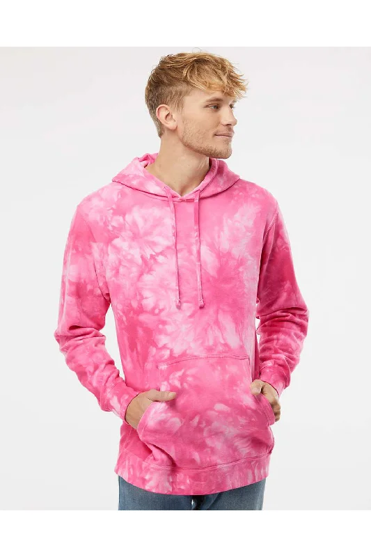 Men's sporty hiking hoodie-Independent Trading Co. Mens Tie-Dye Hooded Sweatshirt Hoodie w/ Pouch Pocket - Pink