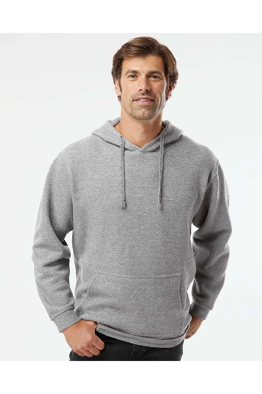 Men's organic cotton hoodie-LAT Mens Elevated Fleece Basic Hooded Sweatshirt Hoodie w/ Pouch Pocket - Heather Granite Grey