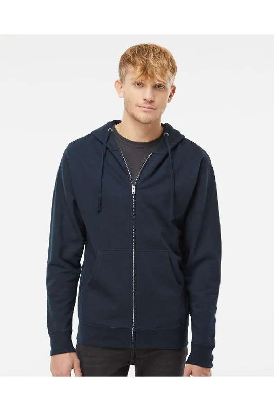 Men's comfortable casual hoodie-Independent Trading Co. Mens Full Zip Hooded Sweatshirt Hoodie w/ Pockets - Navy Blue - Closeout