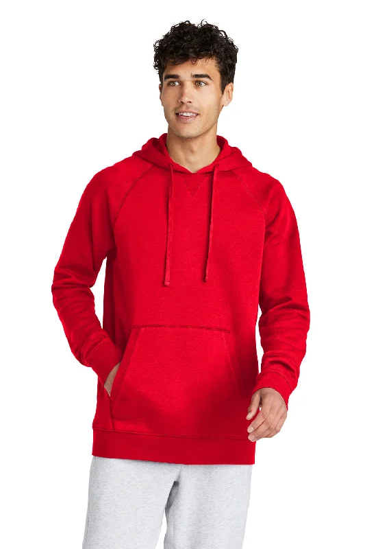 Men's weatherproof hiking hoodie-Sport-Tek Mens Drive Fleece Hooded Sweatshirt Hoodie w/ Pouch Pocket - True Red