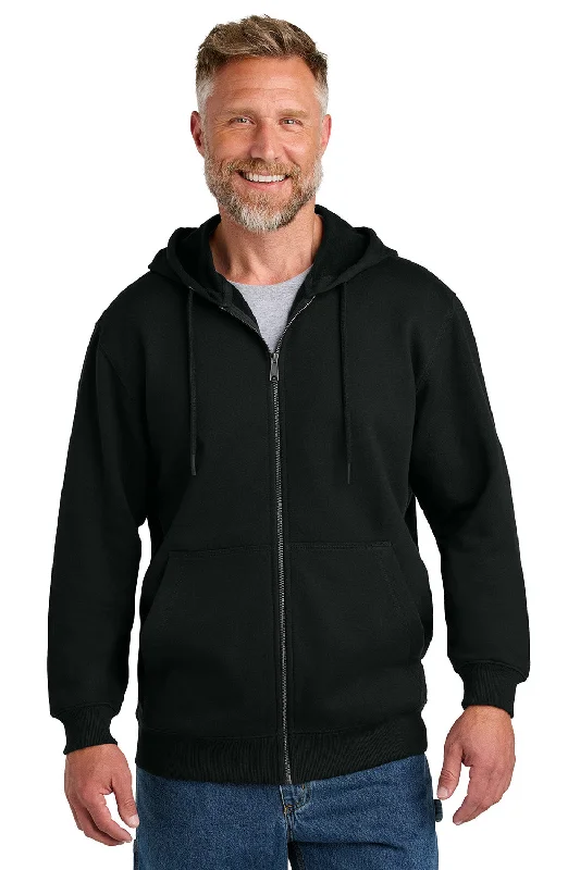 Men's modern streetwear hoodie-CornerStone Mens Tough Fleece Full Zip Hooded Sweatshirt Hoodie w/ Pockets - Black - New