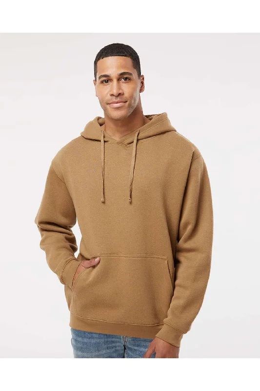 Men's performance workout hoodie-LAT Mens Elevated Fleece Basic Hooded Sweatshirt Hoodie w/ Pouch Pocket - Coyote Brown