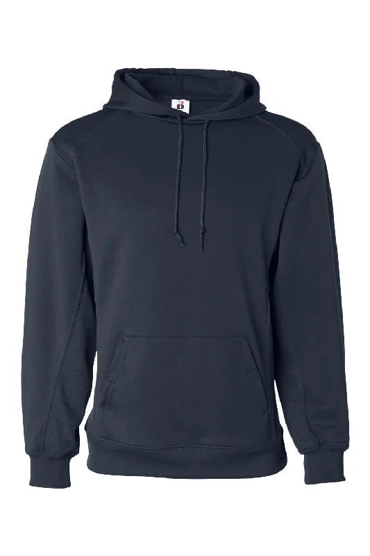 Men's gym-ready travel hoodie-Badger Mens Performance Moisture Wicking Fleece Hooded Sweatshirt Hoodie w/ Pouch Pocket - Navy Blue