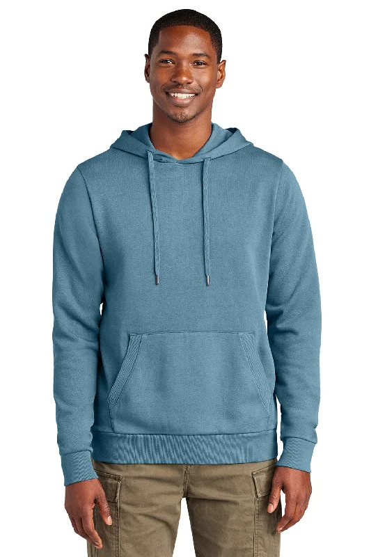 Men's eco-friendly casual hoodie-District Mens District Wash Fleece Hooded Sweatshirt Hoodie w/ Pouch Pocket - Dusk Blue - New