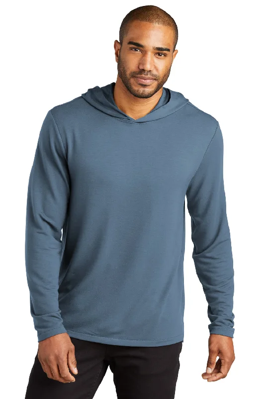 Men's high-stretch running hoodie-Port Authority Mens Microterry Snag Resistant Hooded Sweatshirt Hoodie - Dusk Blue