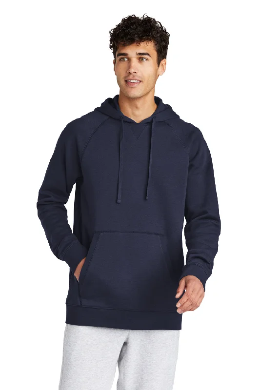 Men's wrinkle-resistant gym hoodie-Sport-Tek Mens Drive Fleece Hooded Sweatshirt Hoodie w/ Pouch Pocket - True Navy Blue