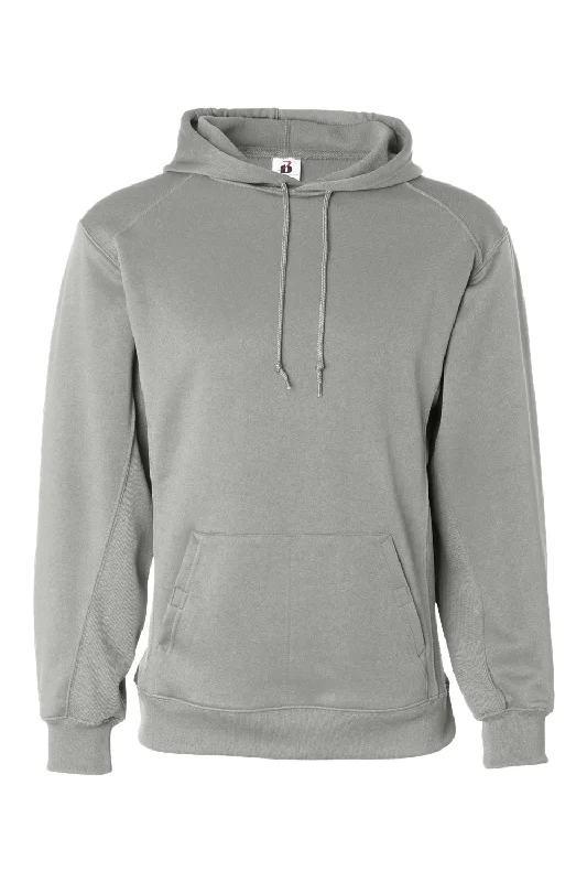 Men's breathable hiking hoodie-Badger Mens Performance Moisture Wicking Fleece Hooded Sweatshirt Hoodie w/ Pouch Pocket - Silver Grey