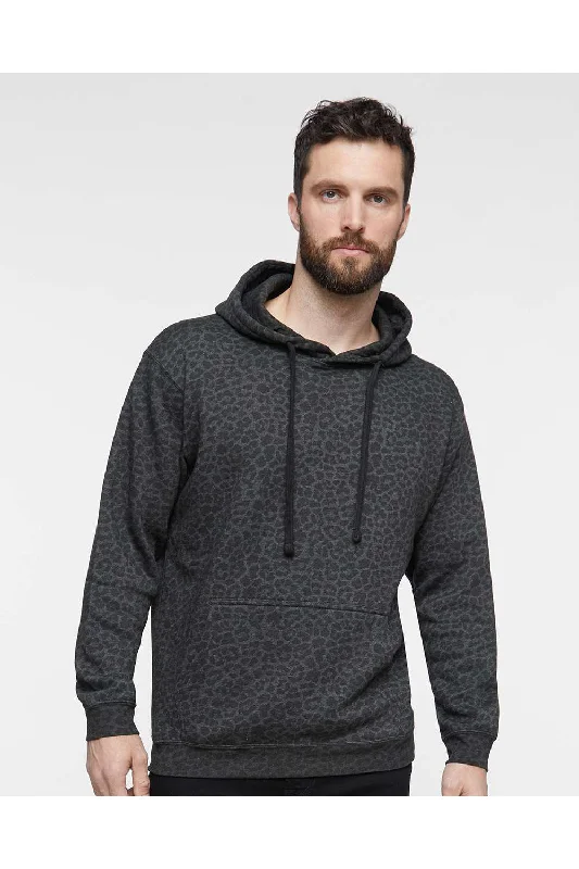 Men's pre-shrunk active hoodie-LAT Mens Elevated Fleece Basic Hooded Sweatshirt Hoodie w/ Pouch Pocket - Black Leopard