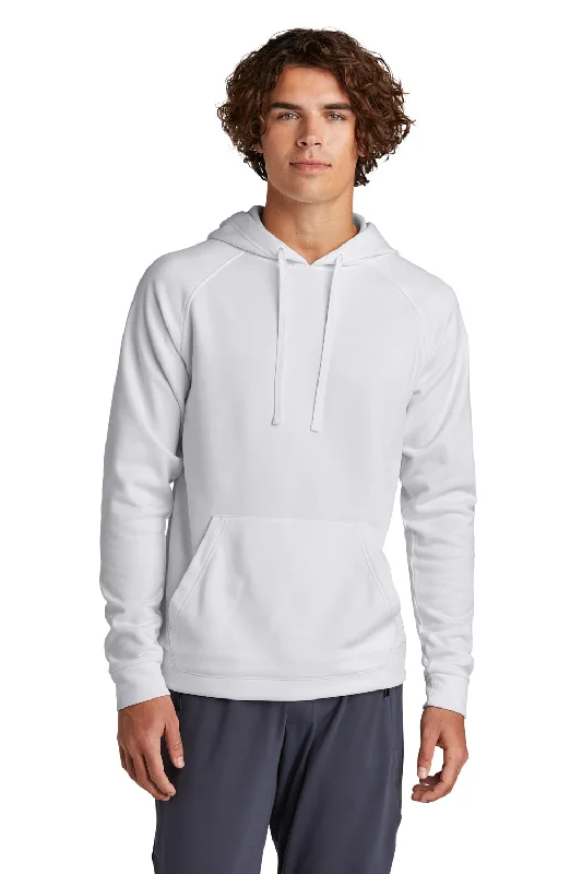 Men's cooling gym hoodie-Sport-Tek Mens Re-Compete Fleece Anti Static Hooded Sweatshirt Hoodie w/ Pouch Pocket - White