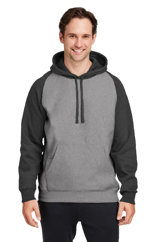 Men's ultra-light performance hoodie-Team 365 Mens Zone HydroSport Water Resistant Colorblock Hooded Sweatshirt Hoodie w/ Pouch Pocket - Heather Dark Grey/Black