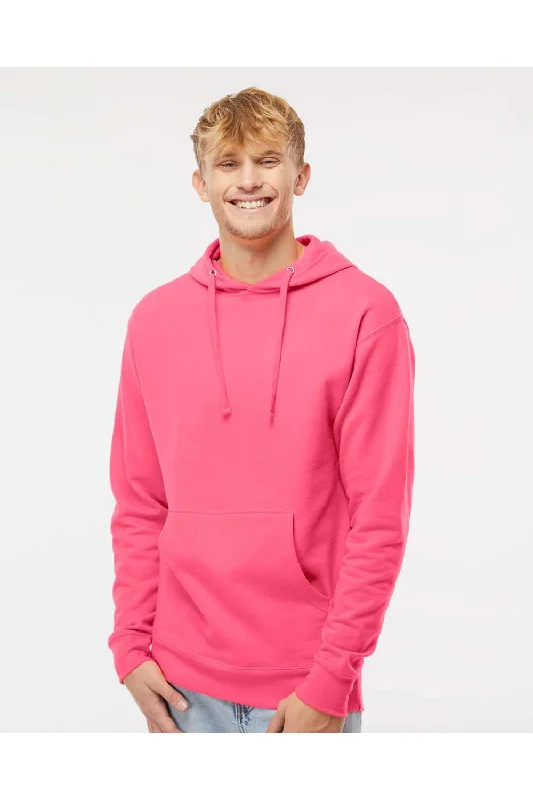 Men's wrinkle-free gym hoodie-Independent Trading Co. Mens Hooded Sweatshirt Hoodie w/ Pouch Pocket - Neon Pink