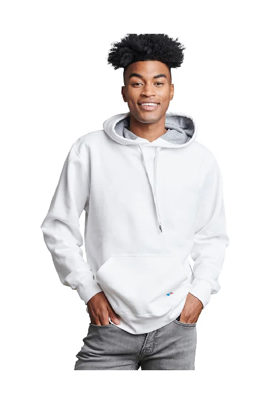 Men's breathable workout hoodie-Russell Athletic Mens Classic Hooded Sweatshirt Hoodie w/ Pouch Pocket - White - Closeout