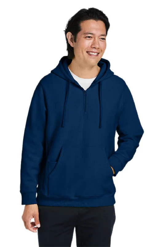 Men's summer lightweight hoodie-Team 365 Mens Zone HydroSport Water Resistant 1/4 Zip Hooded Sweatshirt Hoodie w/ Pouch Pocket - Dark Navy Blue