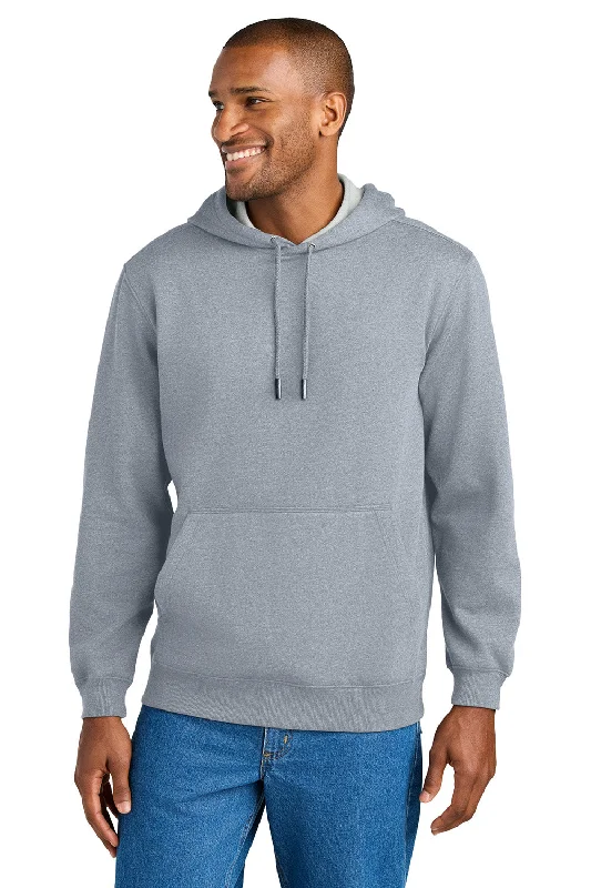 Men's pre-washed travel hoodie-CornerStone Mens Tough Fleece Hooded Sweatshirt Hoodie w/ Pouch Pocket - Heather Grey - New