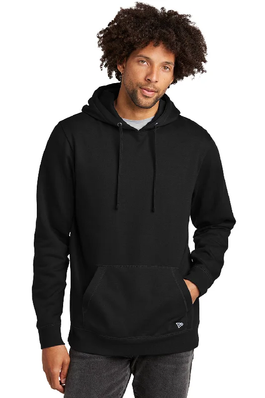 Men's lightweight active hoodie-New Era Mens Comeback Fleece Hooded Sweatshirt Hoodie w/ Pouch Pocket - Black