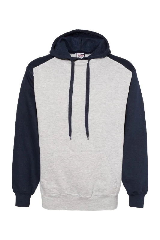 Men's versatile workout hoodie-Badger Mens Athletic Fleece Hooded Sweatshirt Hoodie w/ Pouch Pocket - Oxford Grey/Navy Blue - Closeout