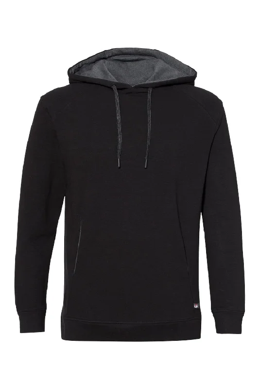 Men's relaxed fit workout hoodie-Badger Mens FitFlex Moisture Wicking Hooded Sweatshirt Hoodie w/ Pouch Pocket - Black - Closeout