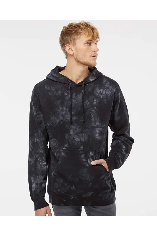 Men's versatile performance hoodie-Independent Trading Co. Mens Tie-Dye Hooded Sweatshirt Hoodie w/ Pouch Pocket - Black