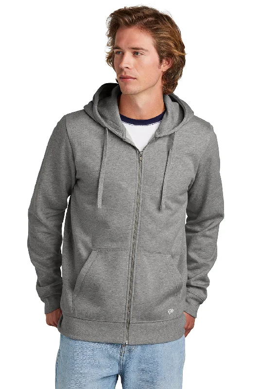 Men's weather-resistant outdoor hoodie-New Era Mens Comeback Fleece Full Zip Hooded Sweatshirt Hoodie w/ Pockets - Heather Dark Grey