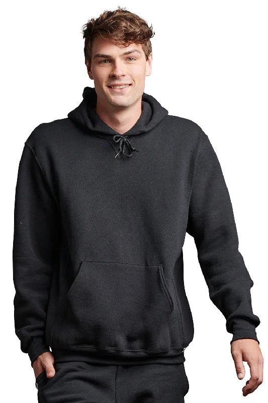 Men's ultra-comfortable gym hoodie-Russell Athletic Mens Dri-Power Moisture Wicking Hooded Sweatshirt Hoodie w/ Pouch Pocket - Black