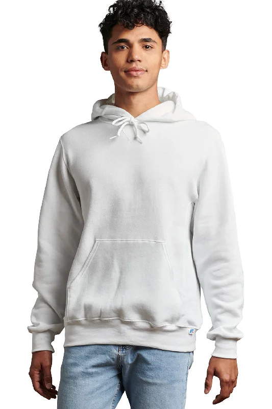 Men's gym performance zip-up hoodie-Russell Athletic Mens Dri-Power Moisture Wicking Hooded Sweatshirt Hoodie w/ Pouch Pocket - White