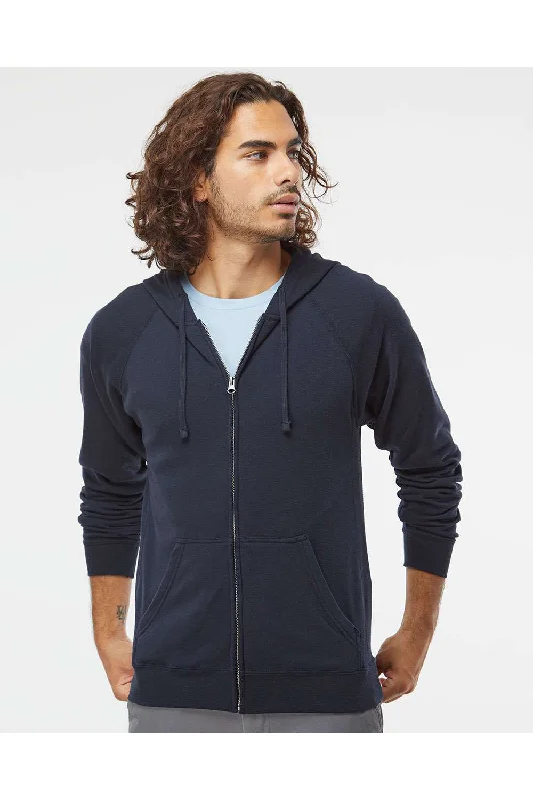 Men's adventure-ready sports hoodie-Independent Trading Co. Mens Special Blend Raglan Full Zip Hooded Sweatshirt Hoodie w/ Pockets - Classic Navy Blue - Closeout