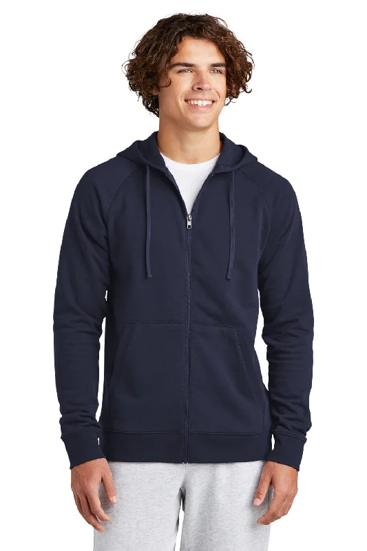 Men's sustainable gym hoodie-Sport-Tek Mens Drive Fleece Full Zip Hooded Sweatshirt Hoodie w/ Pockets - True Navy Blue