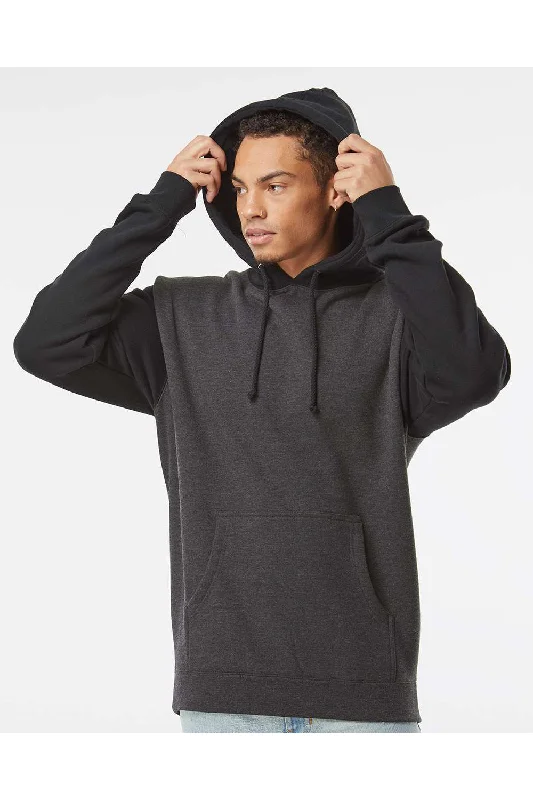 Men's versatile performance hoodie-Independent Trading Co. Mens Hooded Sweatshirt Hoodie w/ Pouch Pocket - Heather Charcoal Grey/Black