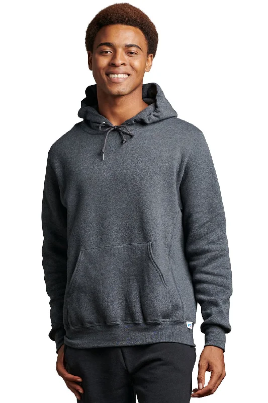 Men's sporty travel hoodie-Russell Athletic Mens Dri-Power Moisture Wicking Hooded Sweatshirt Hoodie w/ Pouch Pocket - Heather Black