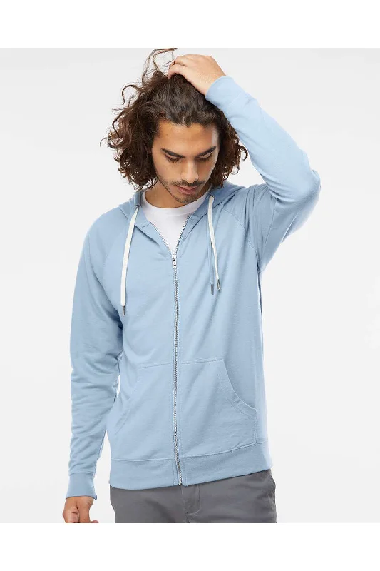 Men's organic fleece hoodie-Independent Trading Co. Mens Icon Loopback Terry Full Zip Hooded Sweatshirt Hoodie w/ Pockets - Misty Blue